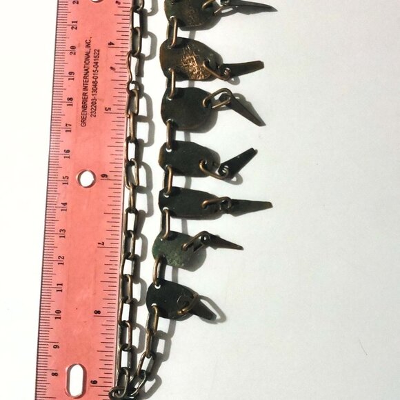 Vintage Brass Bib Necklace Etched Abstract Adjustable Chain Tribal Statement - Picture 10 of 16